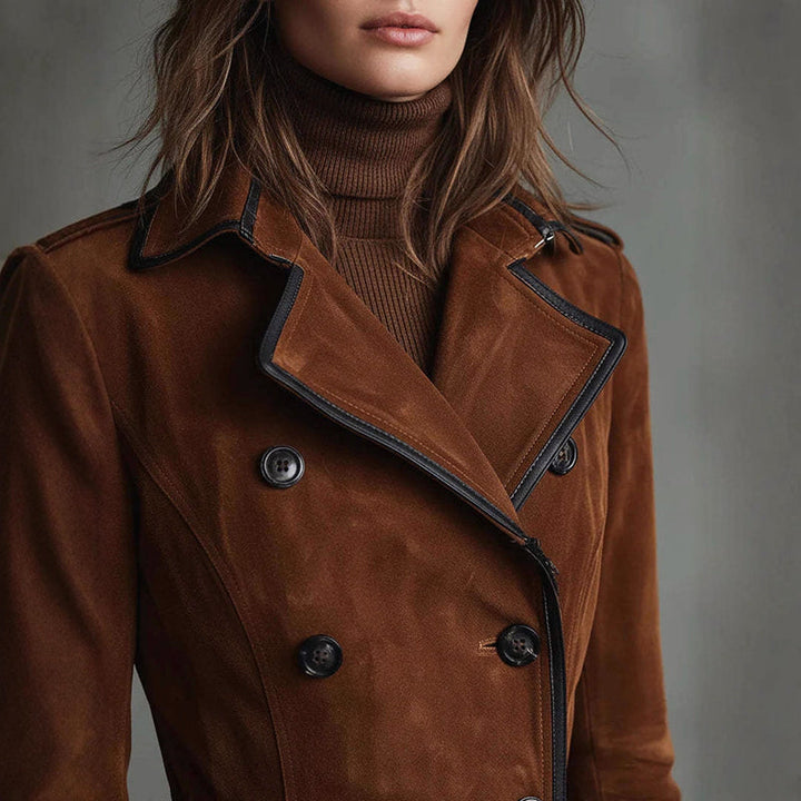 Drune | Langer Wildleder-Style Trenchcoat mit Doppelreihigem Design