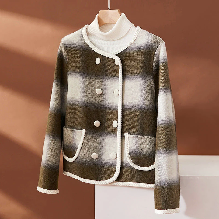 Drune | Karierte Wollmischung Jacke mit Kontrastbesatz