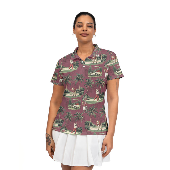 Drune | Damen Bordeauxrot Santa Golf spielend Weihnachts Golf Polo Shirts