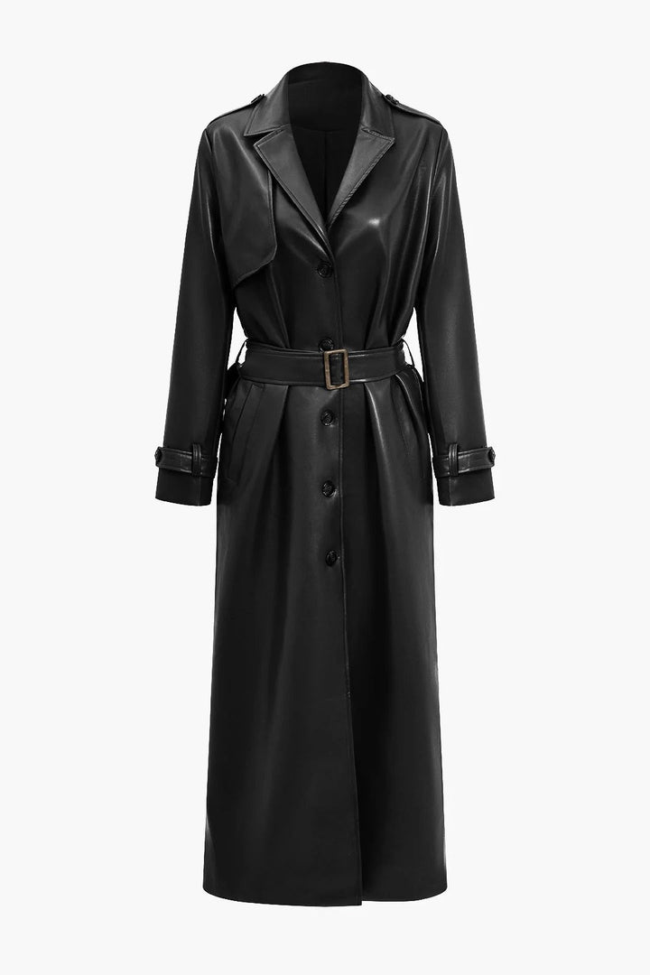 Drune | Gürteltier Kunstleder Trenchcoat Langarm Klassische Passform
