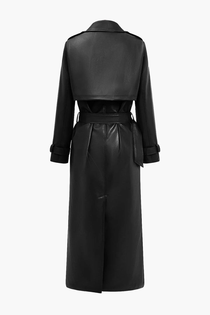 Drune | Gürteltier Kunstleder Trenchcoat Langarm Klassische Passform