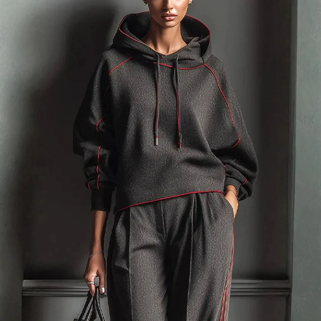 Drune | Charcoal Red Kontrast Bind Hoodie
