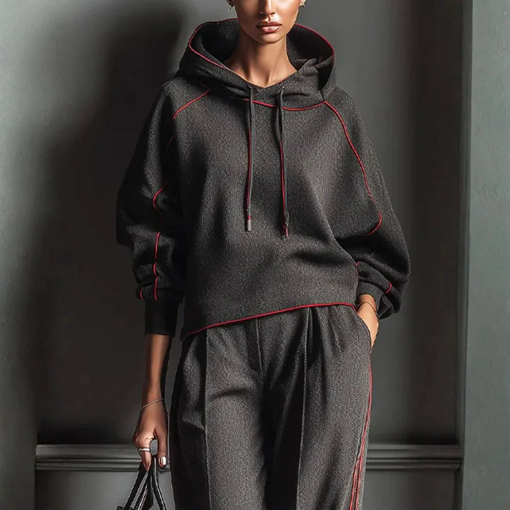 Drune | Charcoal Red Kontrast Bind Hoodie