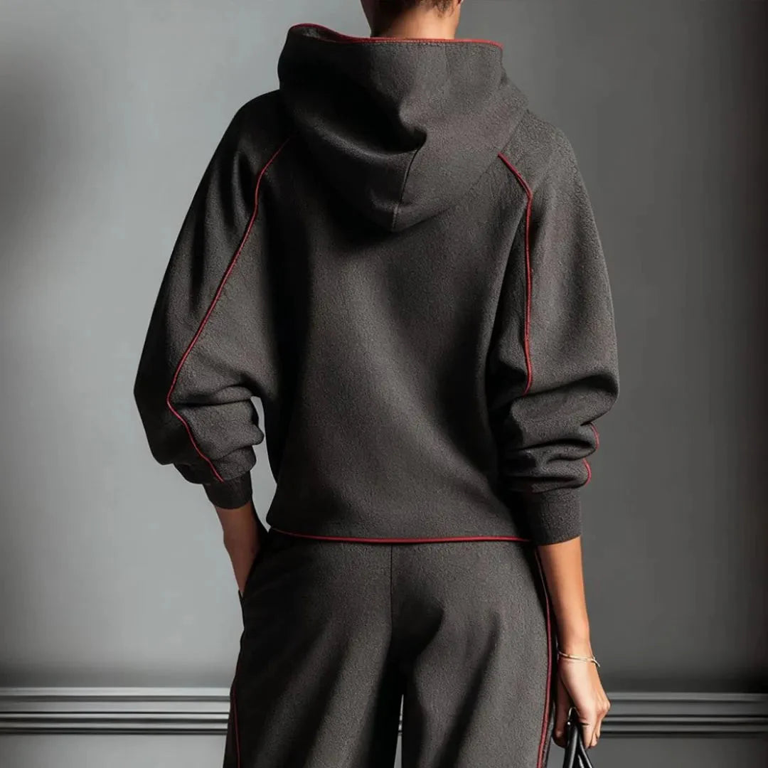 Drune | Charcoal Red Kontrast Bind Hoodie