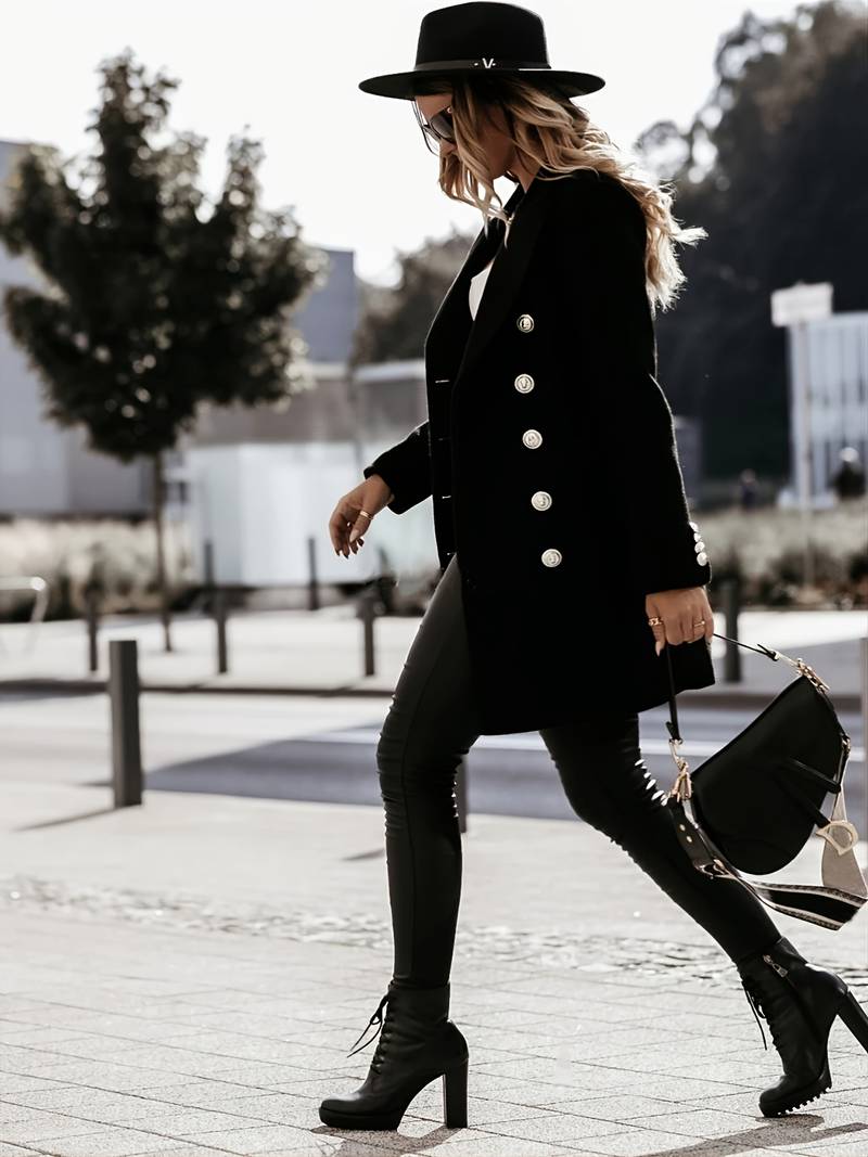 Drune | Maßgeschneiderter Wollmantel mit goldenen Knöpfen - Doppelt breasted Mid-Thigh Länge