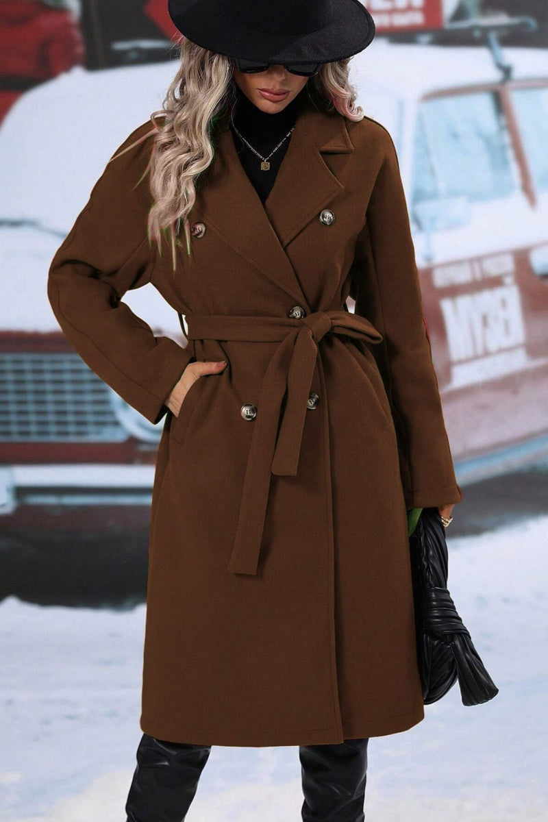 Drune | Wollmischung langer Trenchcoat, doppelt-knopfiges Design, lockere Passform für den Winter