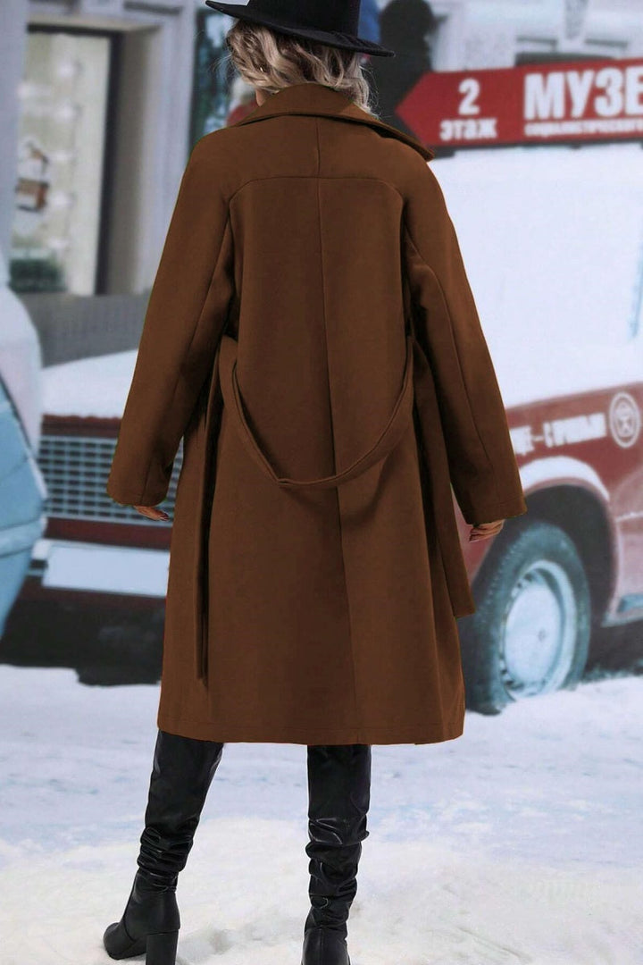 Drune | Wollmischung langer Trenchcoat, doppelt-knopfiges Design, lockere Passform für den Winter