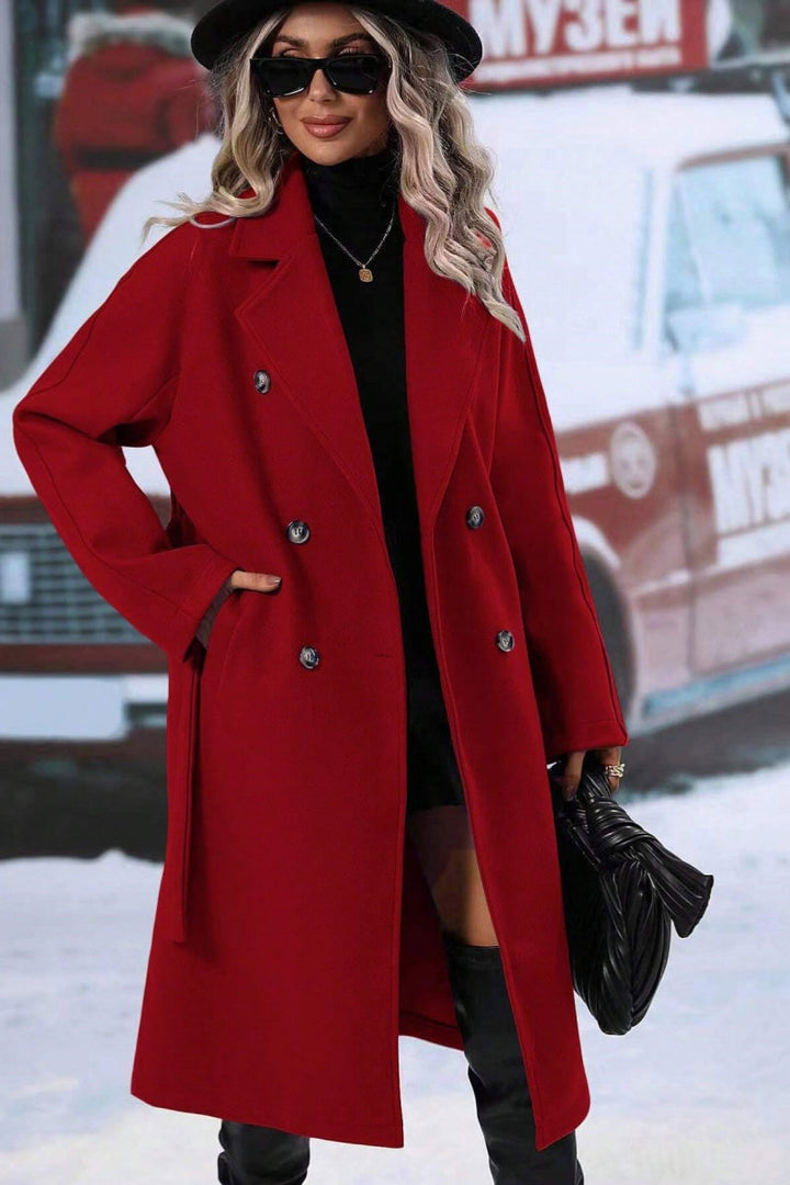 Drune | Wollmischung langer Trenchcoat, doppelt-knopfiges Design, lockere Passform für den Winter