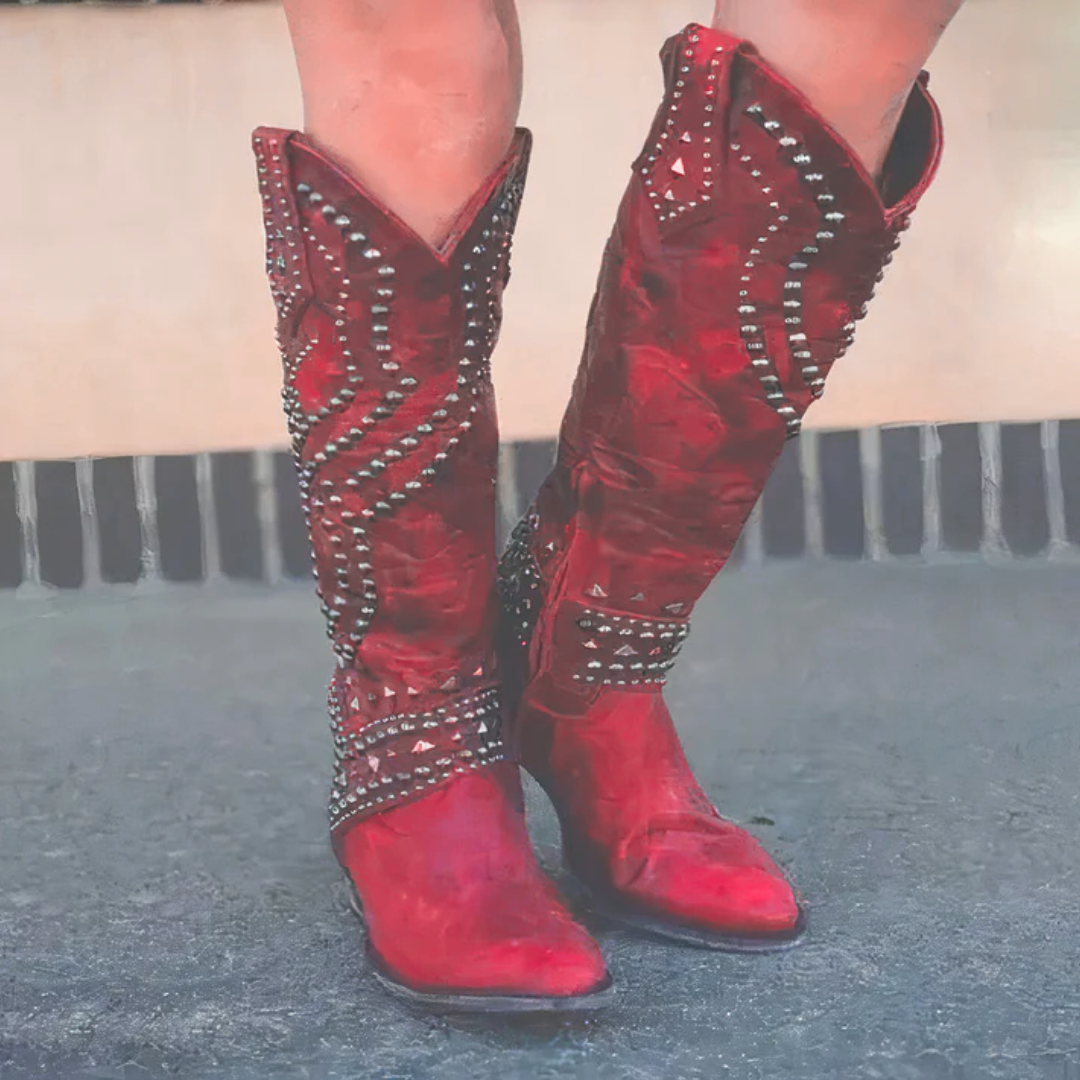 Drune | Nieten Chunky Heel Knielange Stiefel