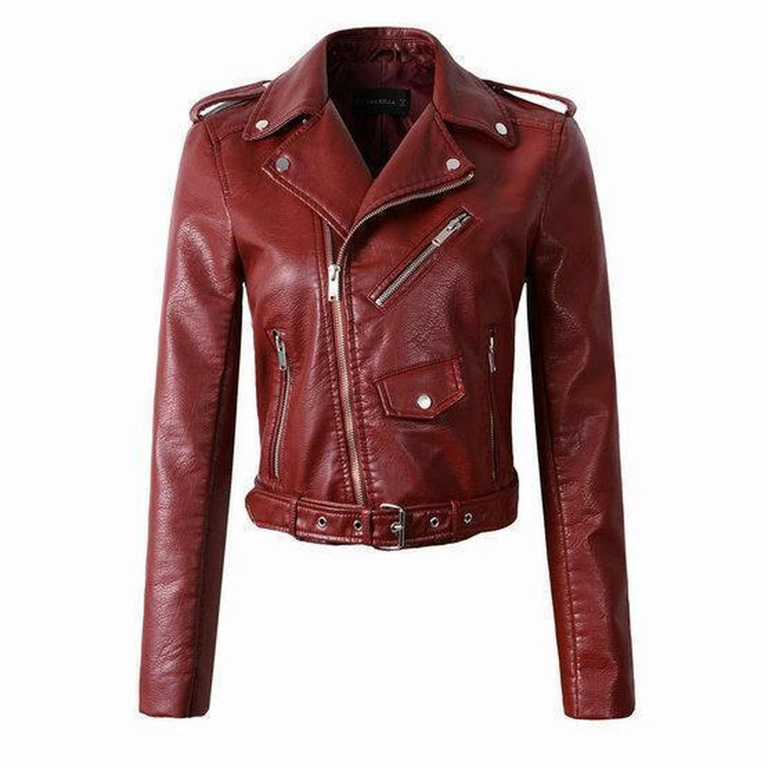 Drune | Damen Asymmetrische Reißverschluss PU-Lederjacke