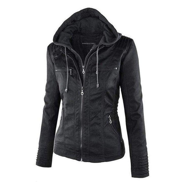 Drune | Damen Schwarze Kapuzenjacke mit Reißverschluss