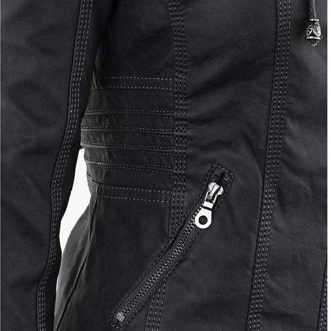 Drune | Damen Schwarze Kapuzenjacke mit Reißverschluss
