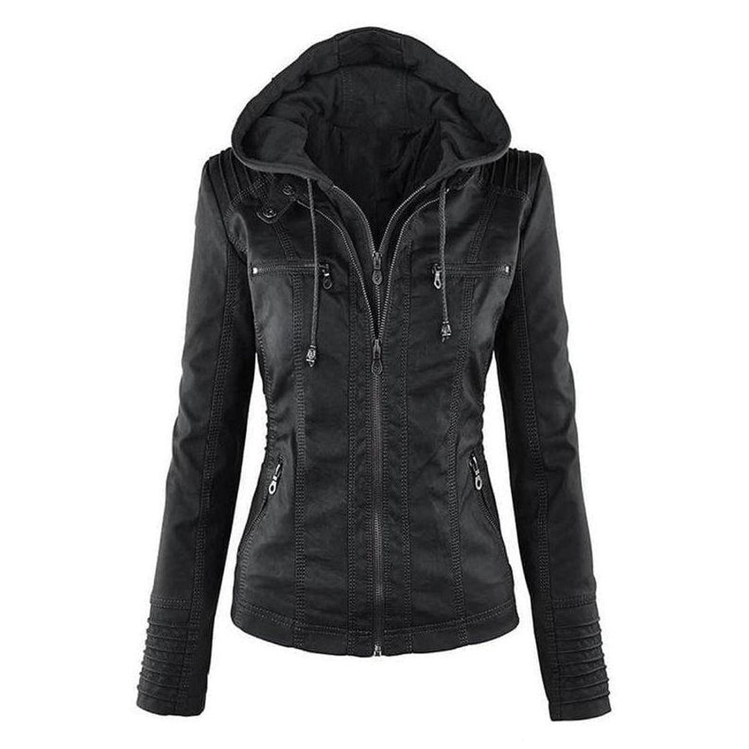 Drune | Damen Schwarze Kapuzenjacke mit Reißverschluss