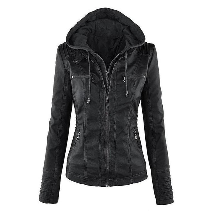 Drune | Damen Schwarze Kapuzenjacke mit Reißverschluss