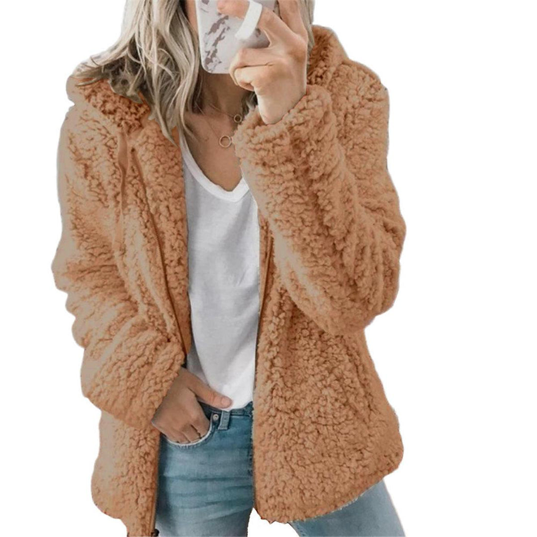 Drune | Damen Eleganter Teddy Fleece Mantel mit Taschen und Reißverschluss