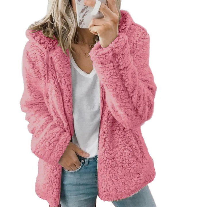 Drune | Damen Eleganter Teddy Fleece Mantel mit Taschen und Reißverschluss