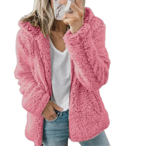 Drune | Damen Eleganter Teddy Fleece Mantel mit Taschen und Reißverschluss