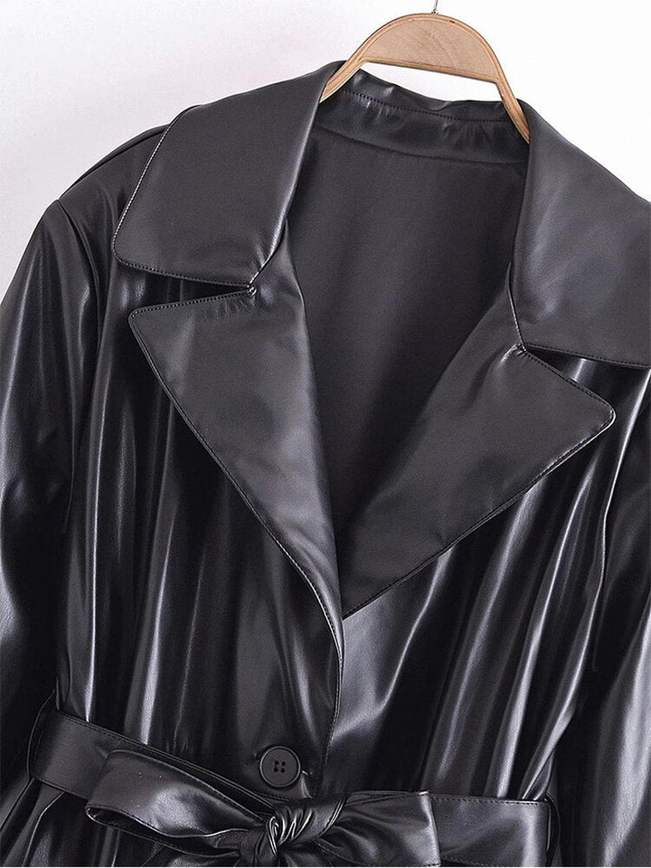 Drune | Damen Kunstleder Trenchcoat mit Modernem Design