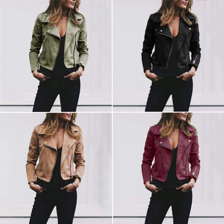 Drune | Damen Echtleder Motorradjacke mit Asymmetrischem Reißverschluss