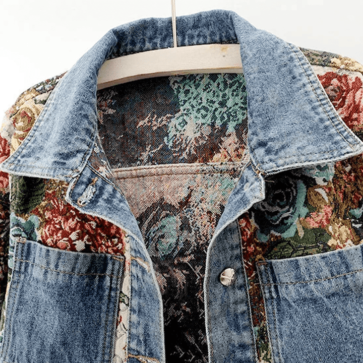 Drune | Damen Handgemalte Florale Bio Baumwolle Denim Jacke