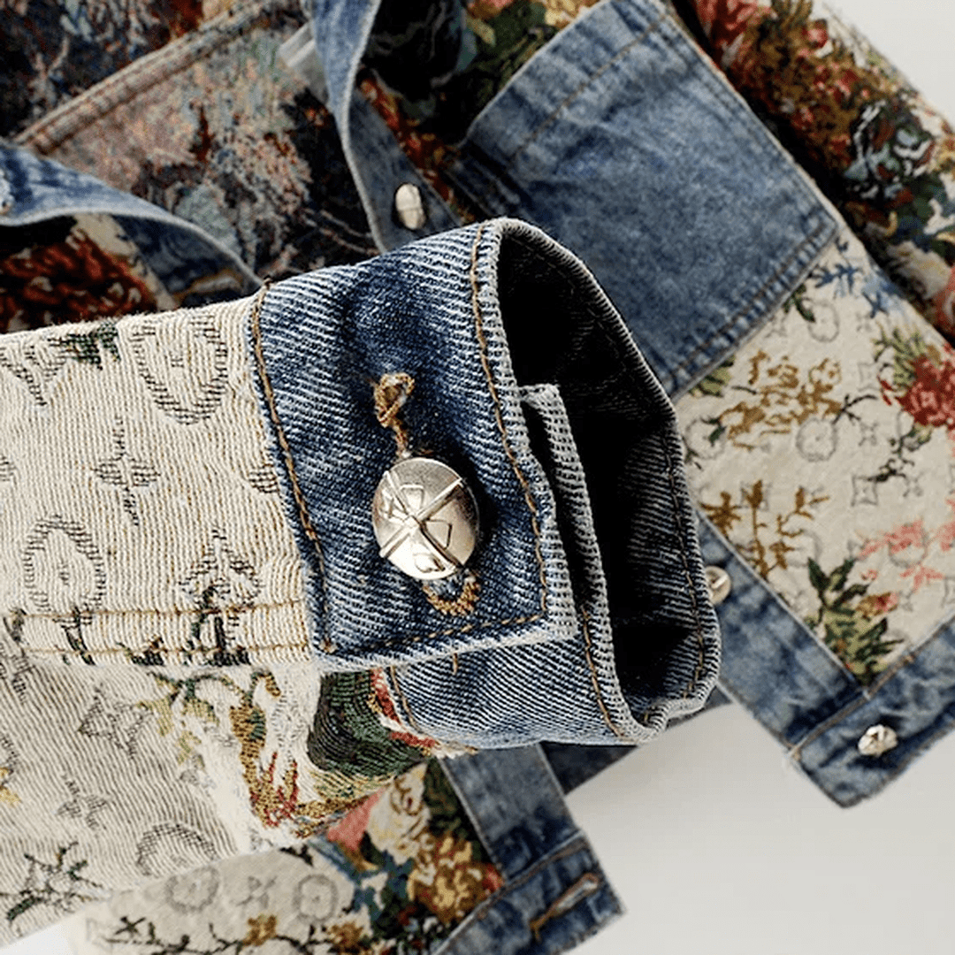 Drune | Damen Handgemalte Florale Bio Baumwolle Denim Jacke