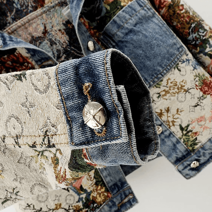 Drune | Damen Handgemalte Florale Bio Baumwolle Denim Jacke