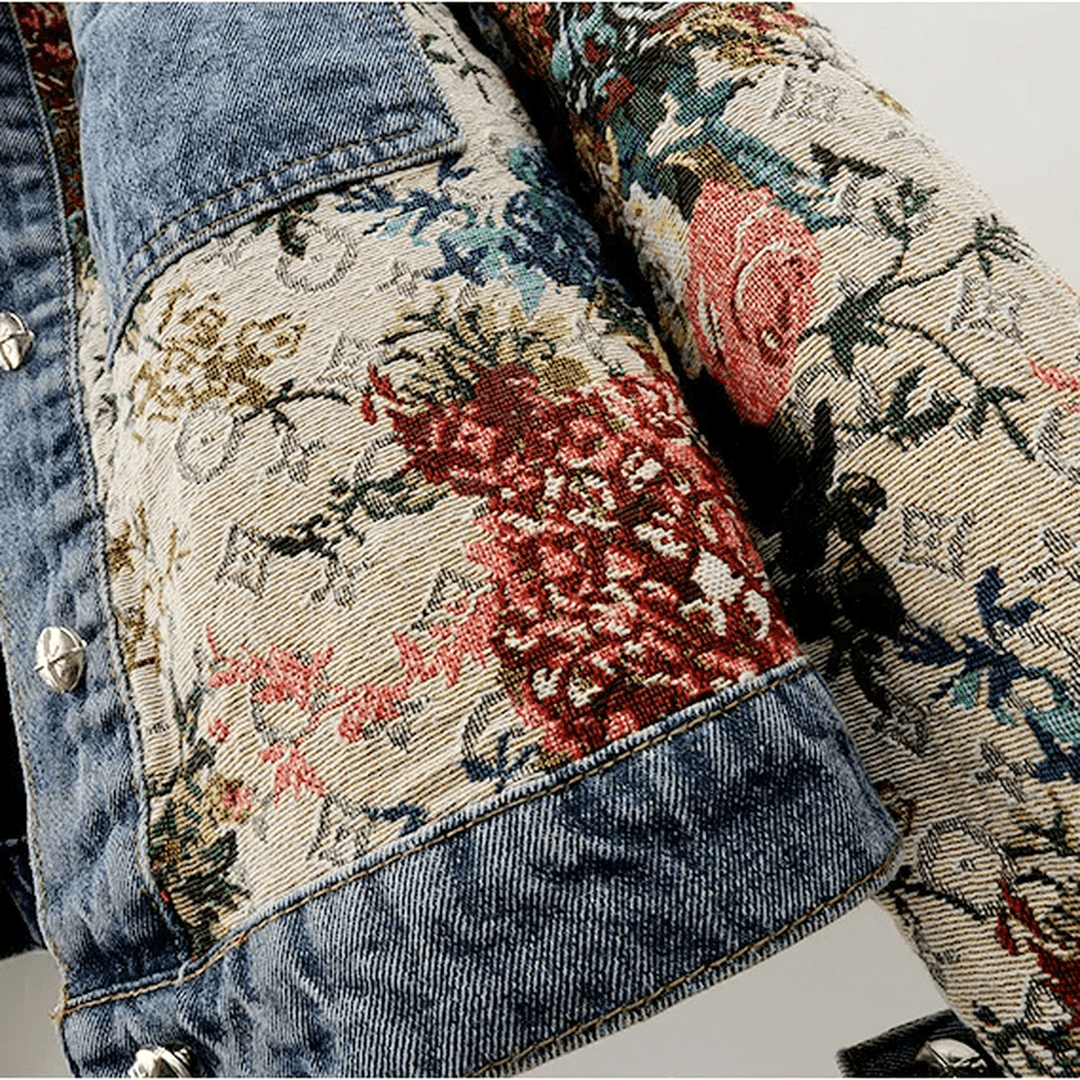 Drune | Damen Handgemalte Florale Bio Baumwolle Denim Jacke