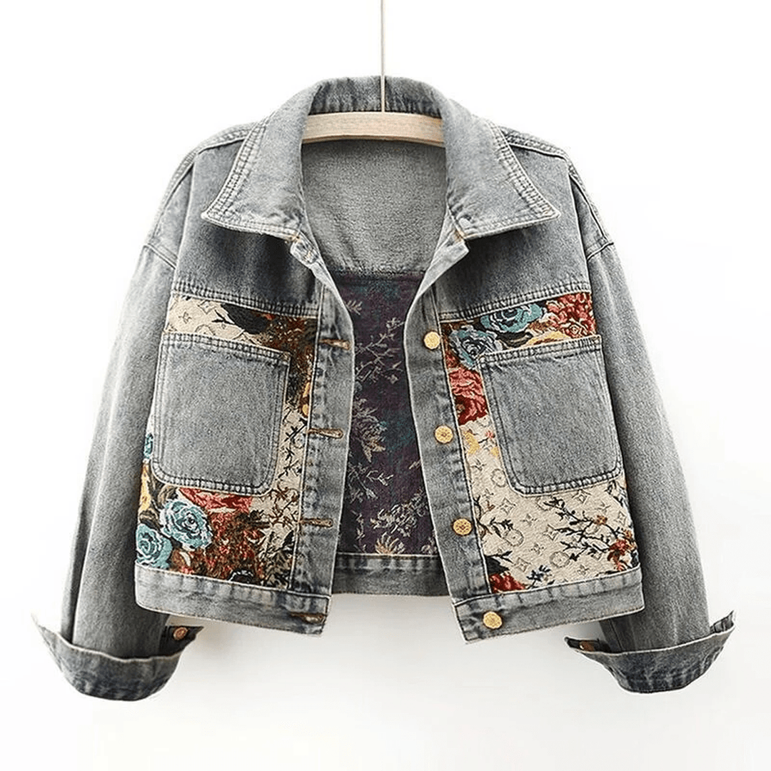Drune | Damen Handgemalte Florale Bio Baumwolle Denim Jacke