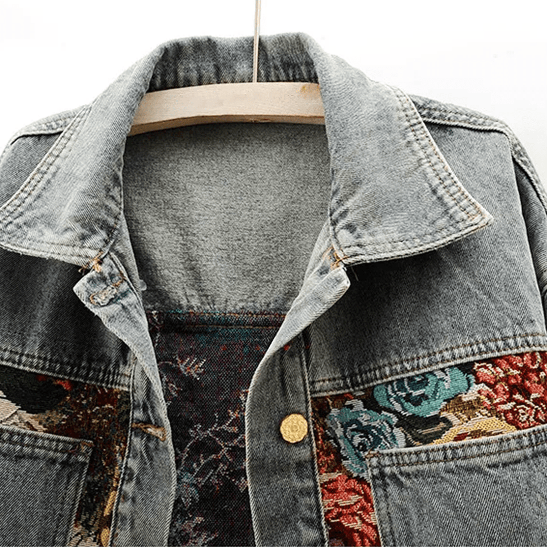 Drune | Damen Handgemalte Florale Bio Baumwolle Denim Jacke