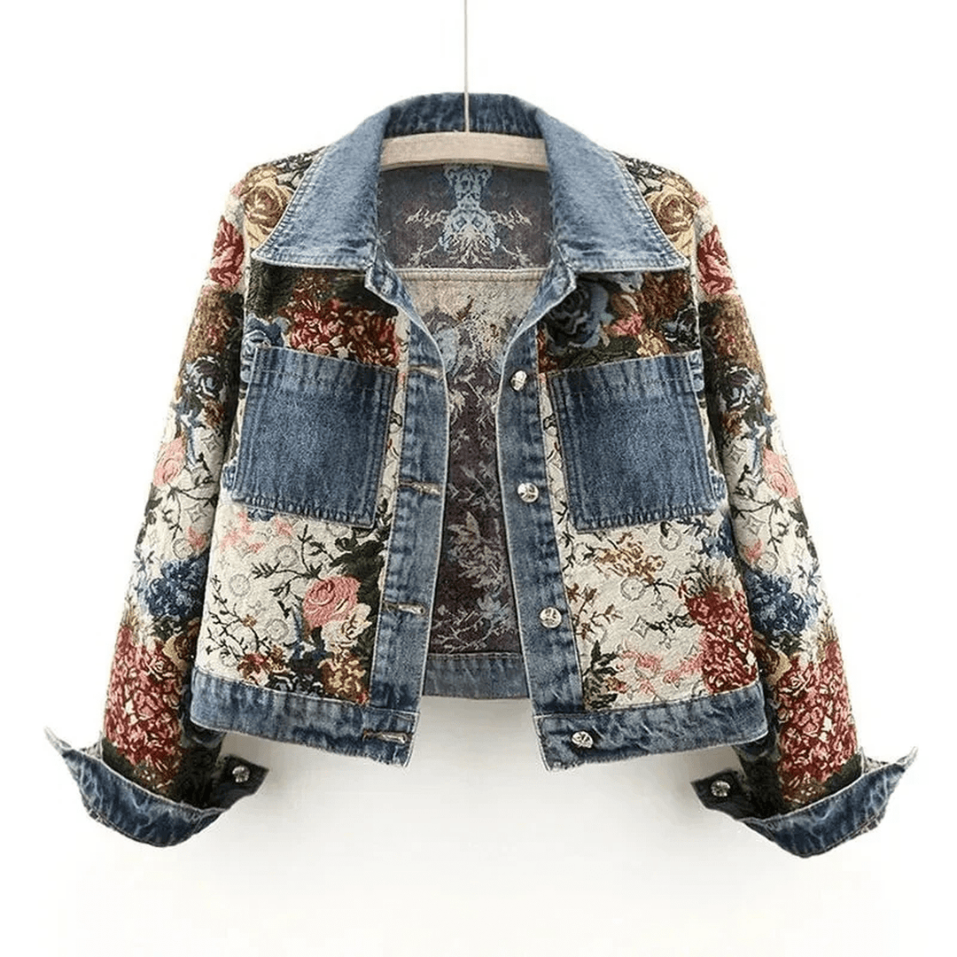 Drune | Damen Handgemalte Florale Bio Baumwolle Denim Jacke