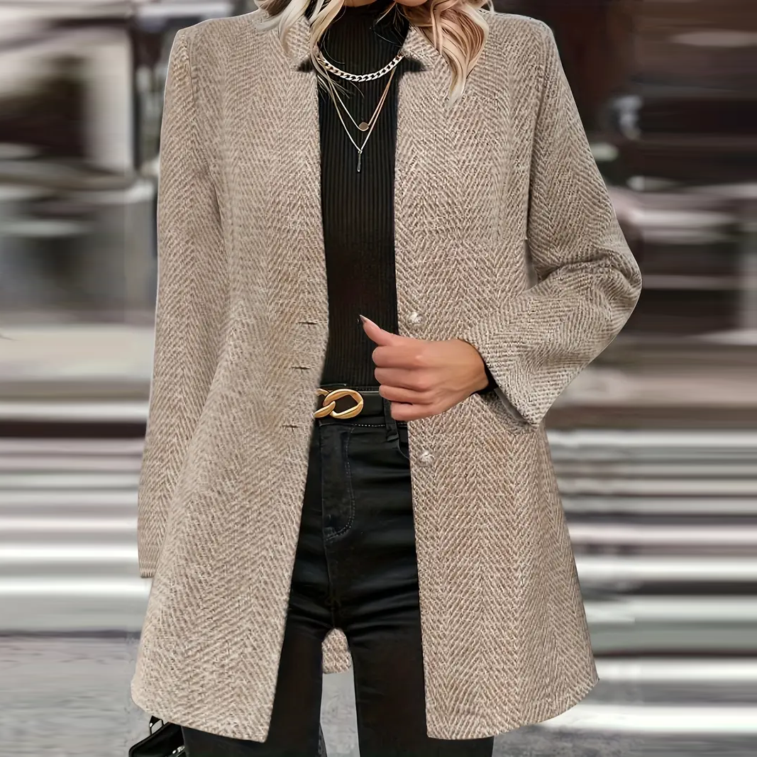 Drune | Damen Langer Fischgratmantel Maßgeschneiderter Stil