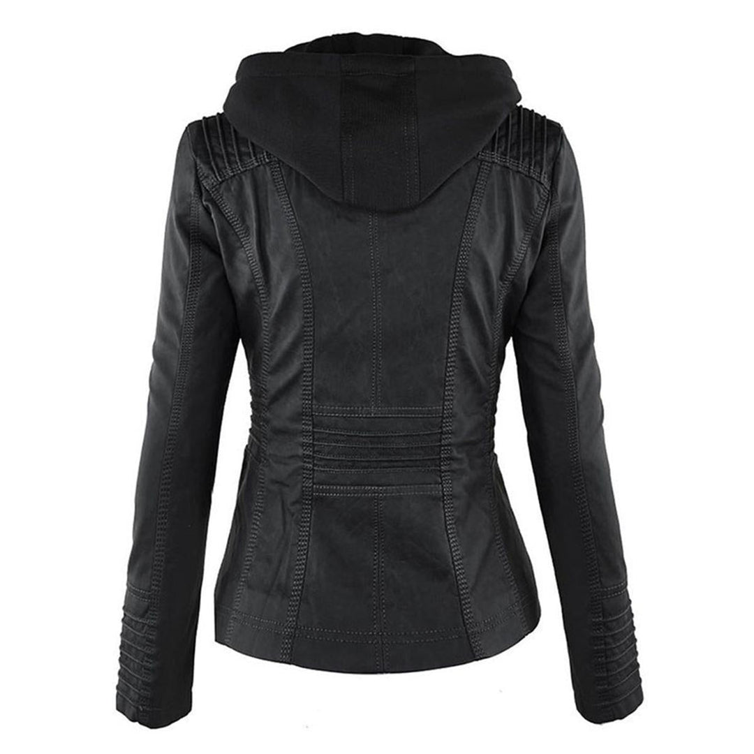 Drune | Damen Kapuzen PU-Lederjacke mit Reißverschluss