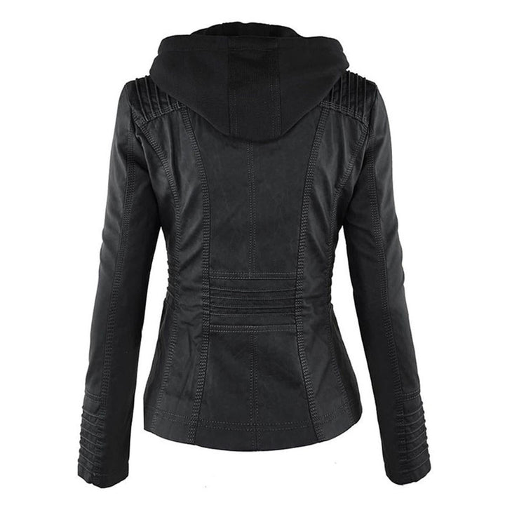 Drune | Damen Kapuzen PU-Lederjacke mit Reißverschluss