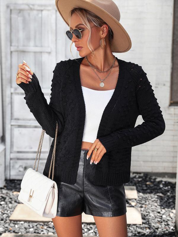 Drune | Strickjacke - Damen Herbst Gestrickt Drei-Dimensional Muster Offene Front Strickjacke