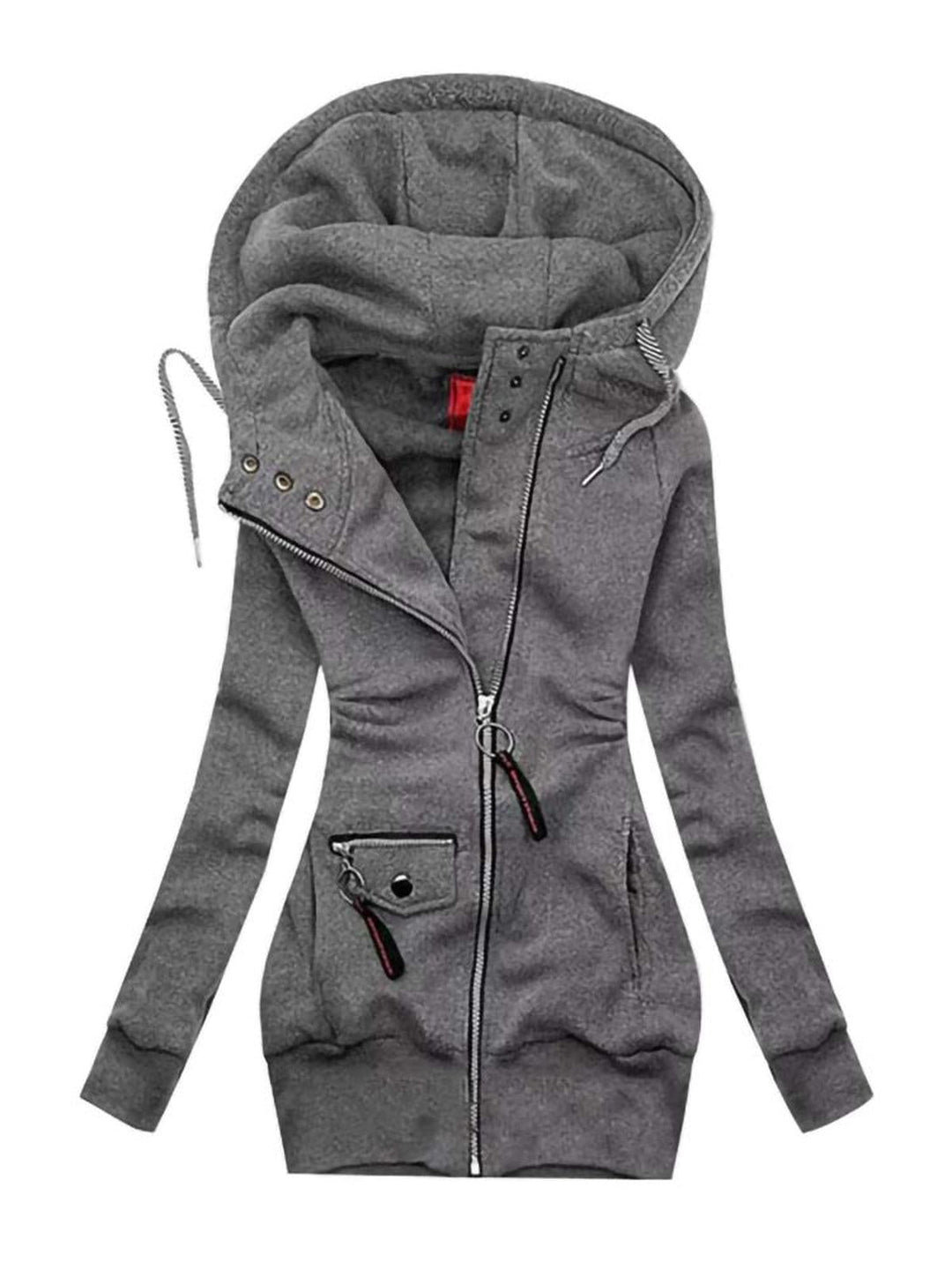 Drune | Damen Lange Kapuzenjacke mit Verstellbarer Kapuze und Elastischen Bündchen