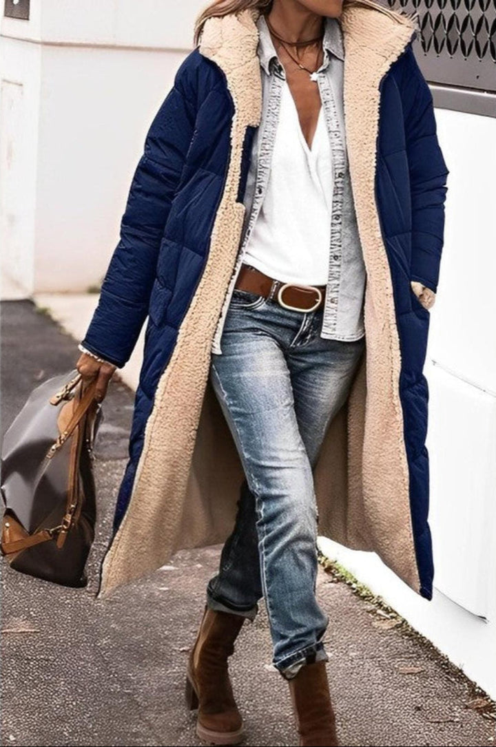 Drune | Damen Lange Wendbare Winterjacke mit Kapuze und Teddy Futter