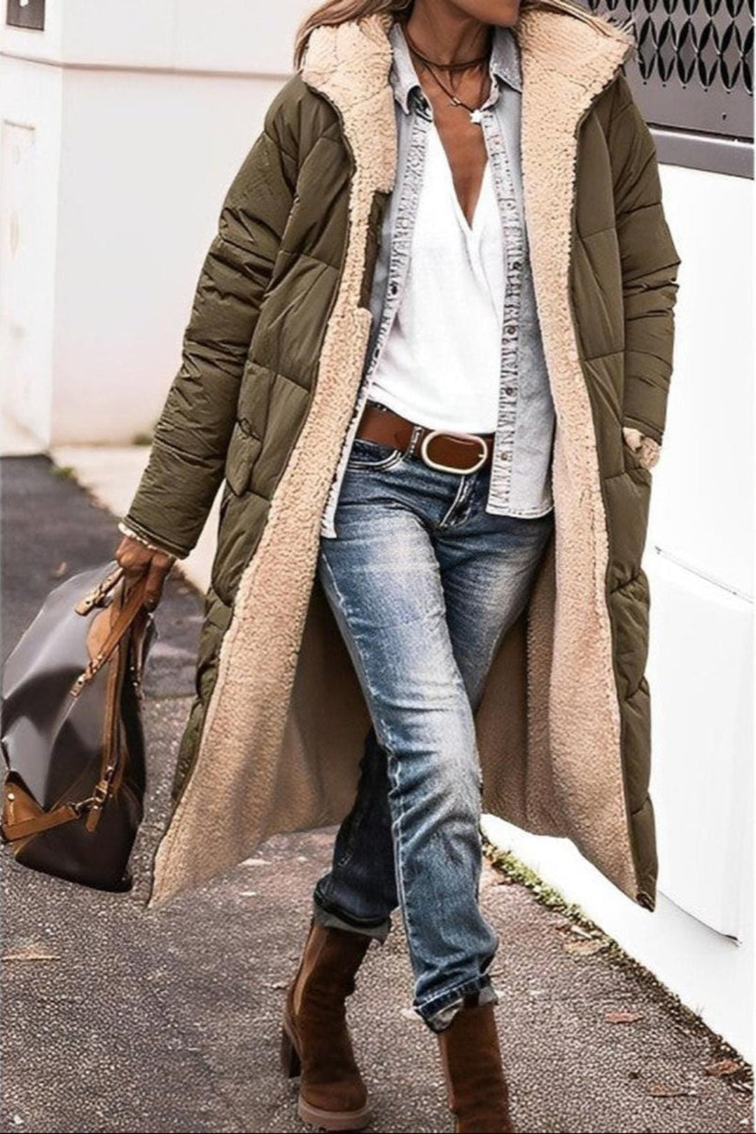 Drune | Damen Lange Wendbare Winterjacke mit Kapuze und Teddy Futter