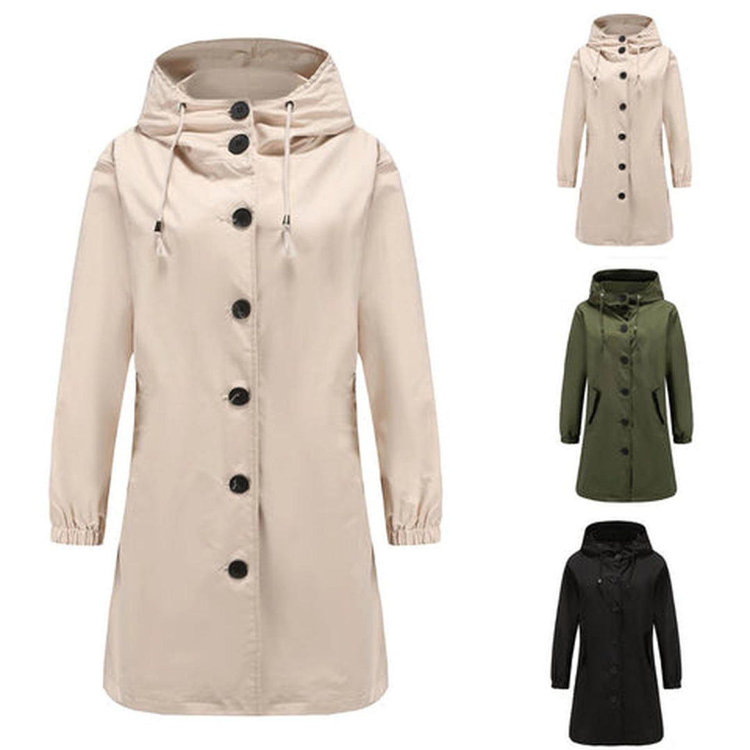 Drune | Damen Langer Trenchcoat mit Kapuze Für Übergangsjahreszeiten