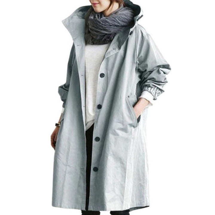 Drune | Damen Langer Trenchcoat mit Kapuze Für Übergangsjahreszeiten