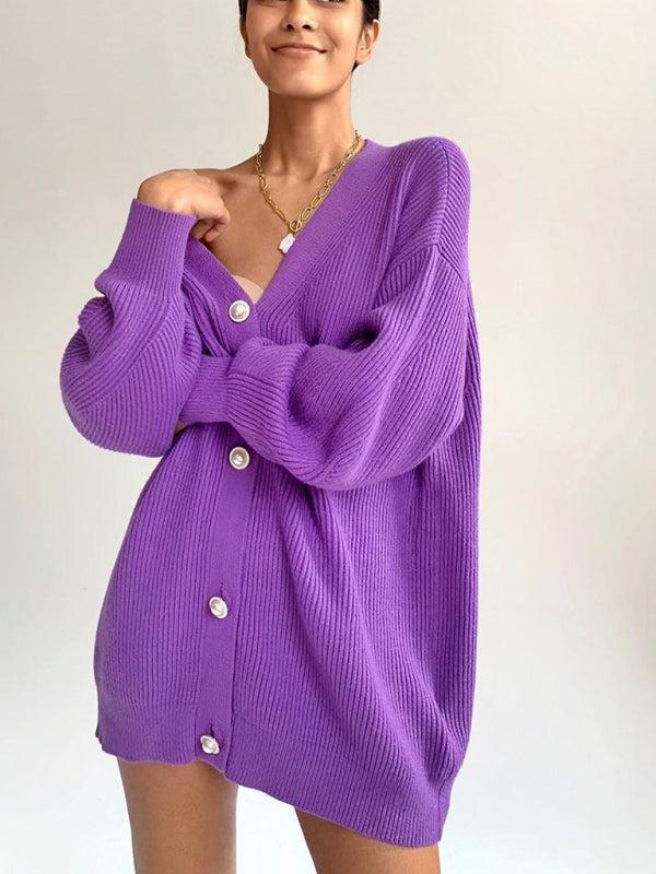 Drune | Cardigan - Damen Herbst Übergrößen Rippstrick Knopf-Cardigan