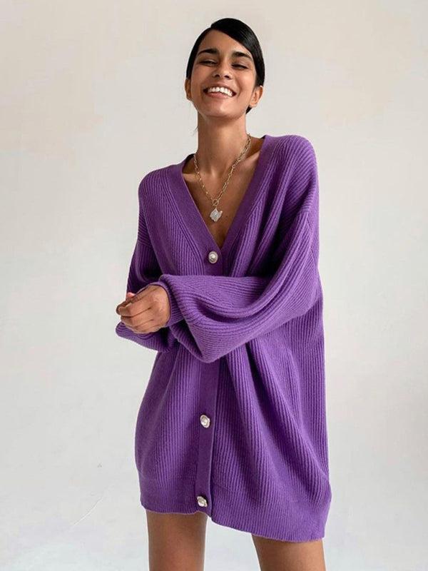 Drune | Cardigan - Damen Herbst Übergrößen Rippstrick Knopf-Cardigan