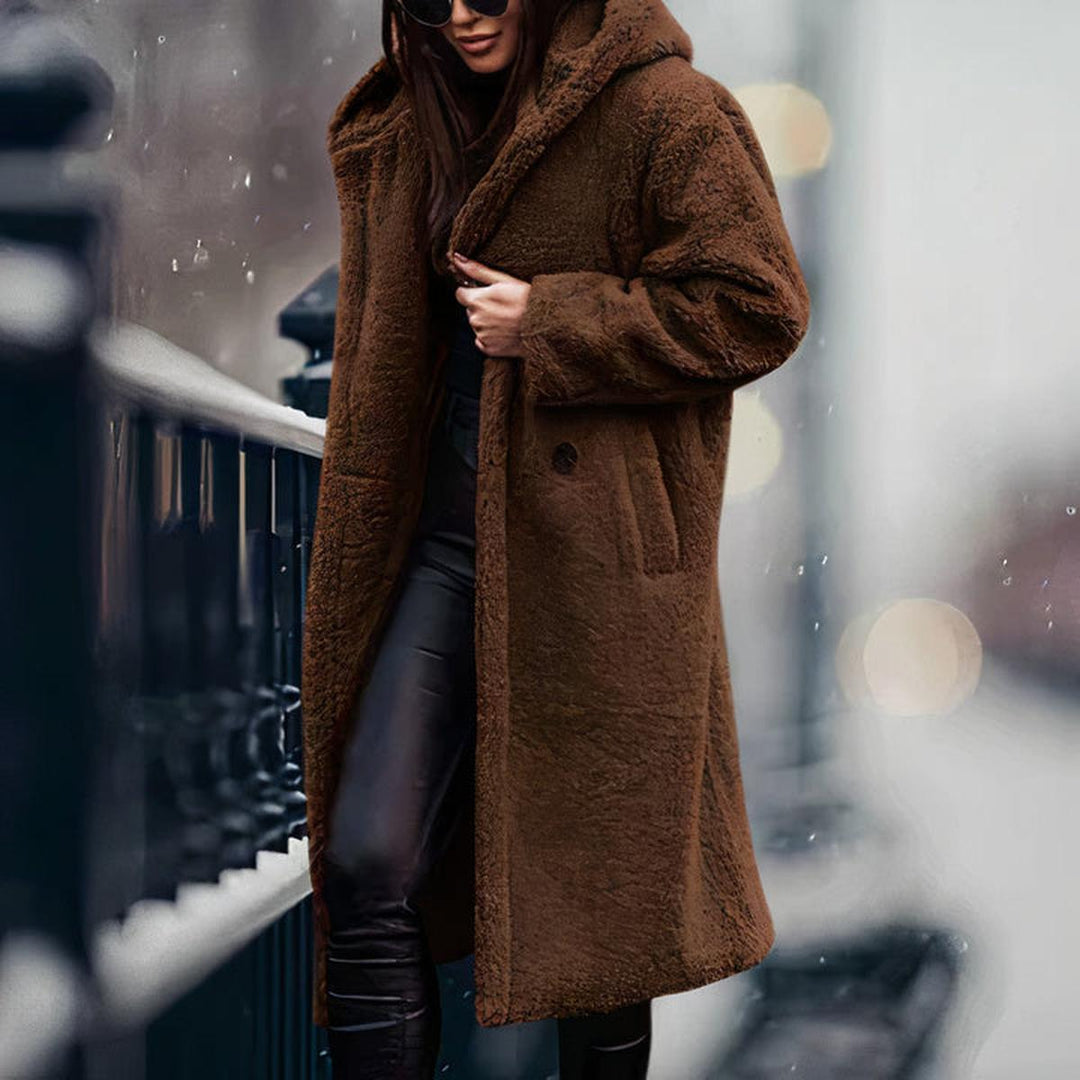 Drune | Damen Übergröße Teddy Fleece Mantel mit Kapuze