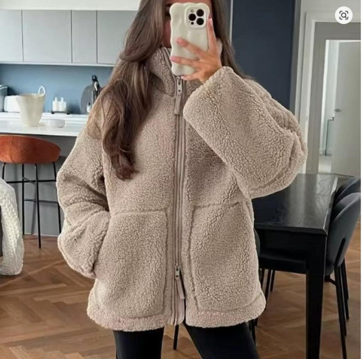 Drune | Damen Übergröße Wolljacke mit Stehkragen