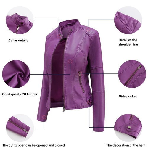 Drune | Damen PU-Lederjacke mit Mao Kragen