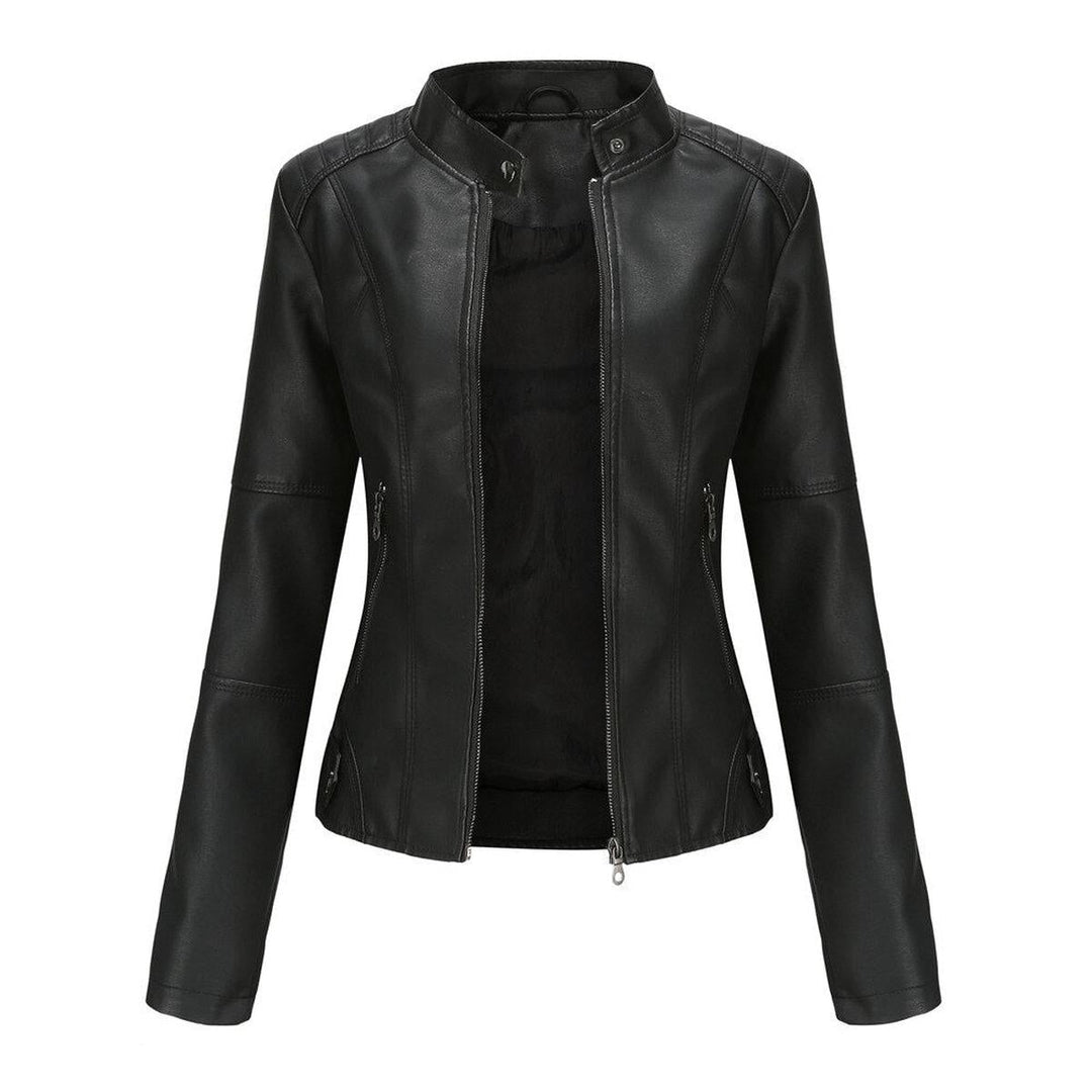 Drune | Damen PU-Lederjacke mit Mao Kragen