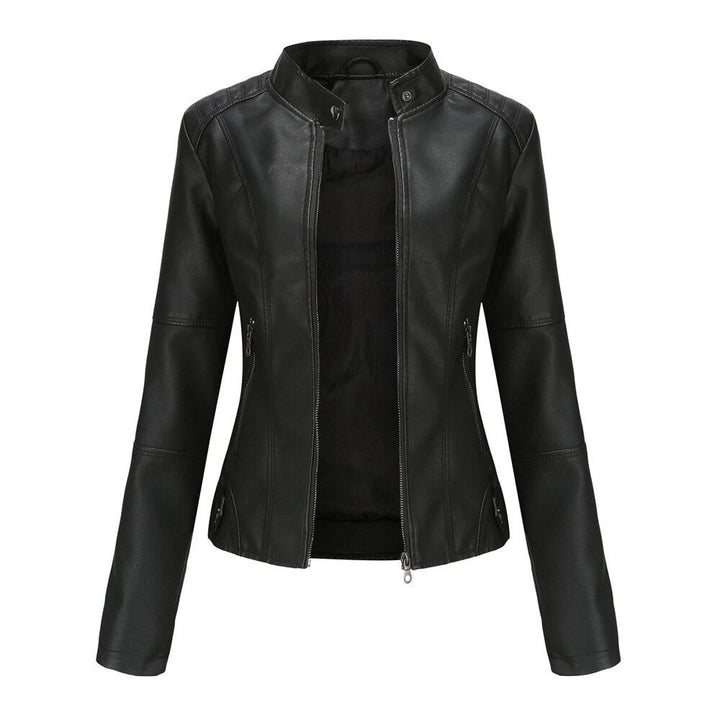 Drune | Damen PU-Lederjacke mit Mao Kragen