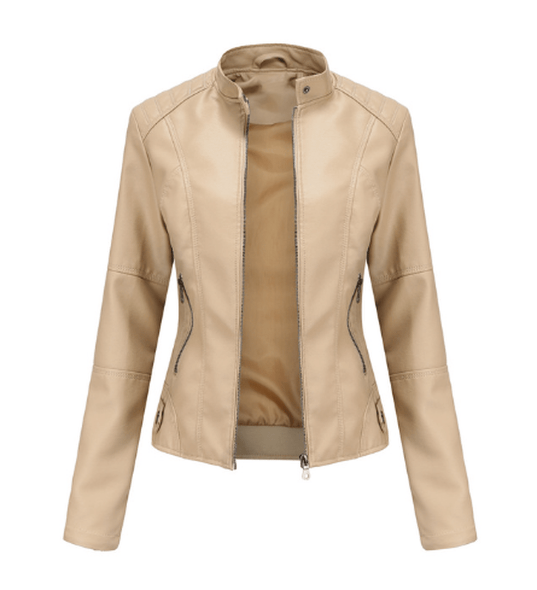 Drune | Damen PU-Lederjacke mit Mao Kragen