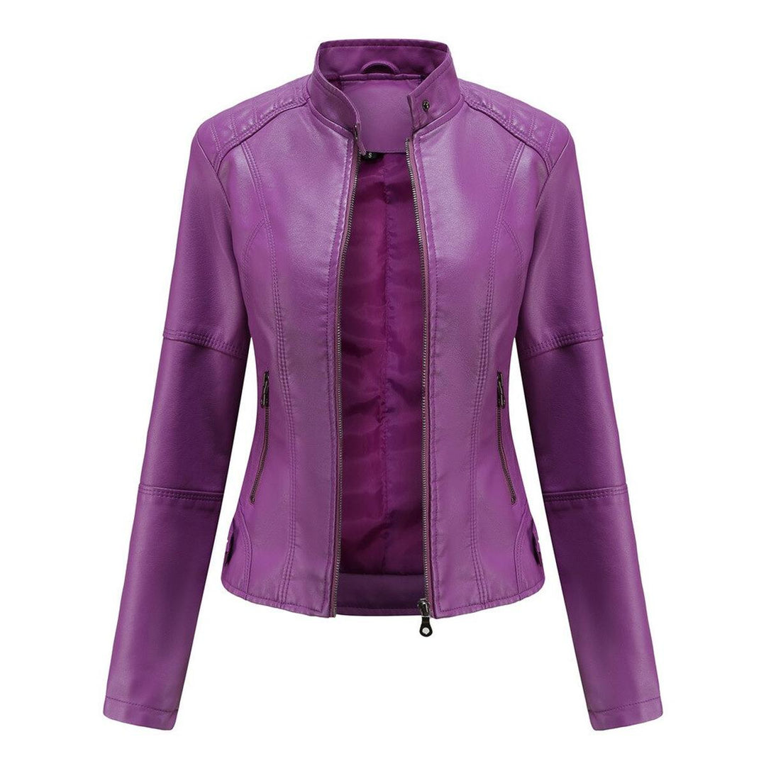 Drune | Damen PU-Lederjacke mit Mao Kragen