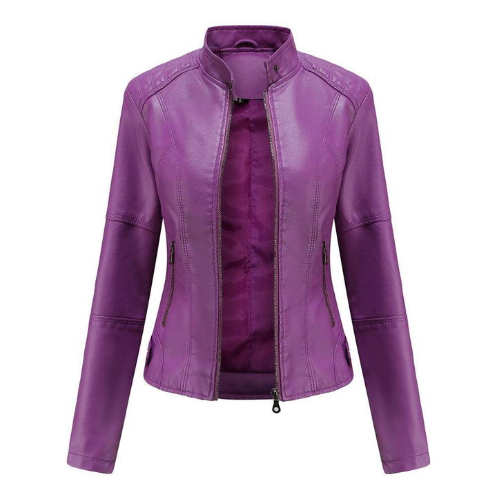 Drune | Damen PU-Lederjacke mit Mao Kragen