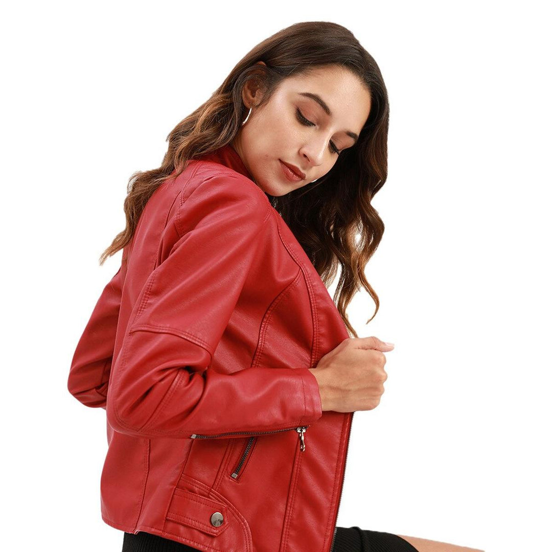 Drune | Damen PU-Lederjacke mit Mao Kragen